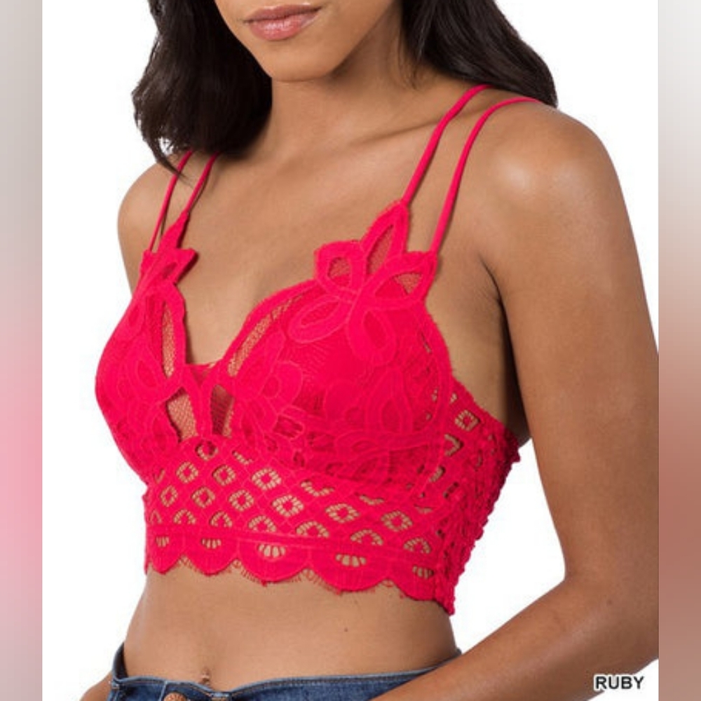 NEW Crochet Lace Bralette - Plus Size Ruby Red